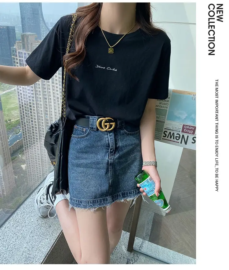 Pure Cotton Short-sleeved T-shirt Women's Basic Simple 2024 Summer New Loose Slimming T-shirt White Cotton Ins Top — feature 24