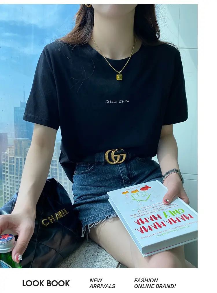 Pure Cotton Short-sleeved T-shirt Women's Basic Simple 2024 Summer New Loose Slimming T-shirt White Cotton Ins Top — feature 26