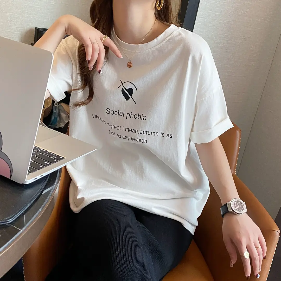 Pure Cotton Short-sleeved T-shirt Women's Basic Simple 2024 Summer New Loose Slimming T-shirt White Cotton Ins Top