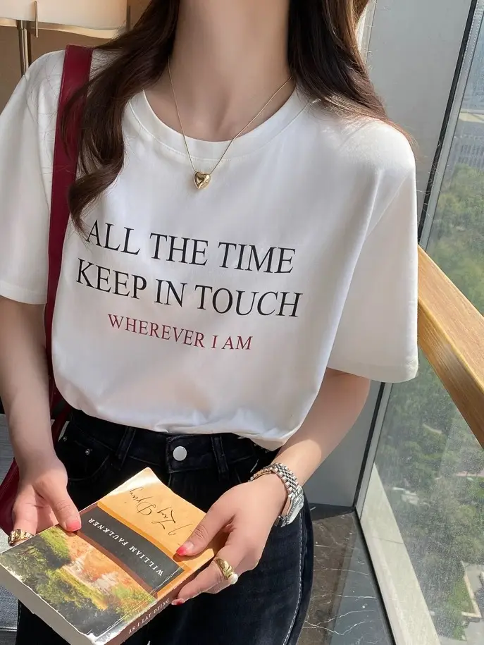 Pure Cotton Short-sleeved T-shirt Women's Basic Simple 2024 Summer New Loose Slimming T-shirt White Cotton Ins Top