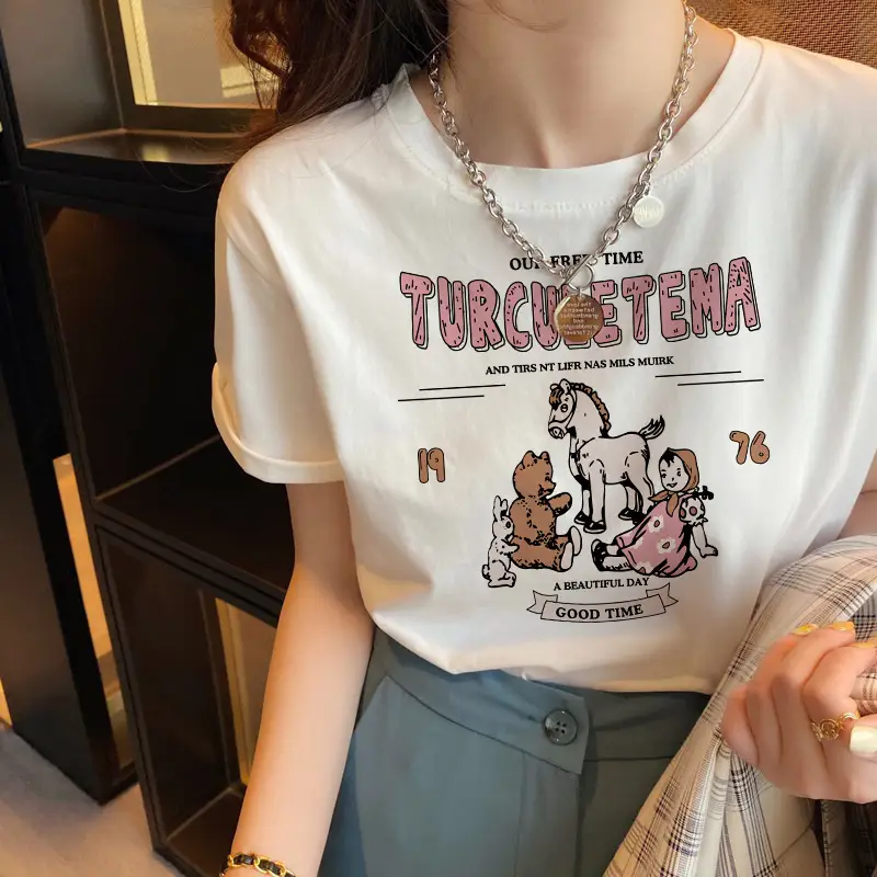 Pure Cotton Short-sleeved T-shirt Women's Basic Simple 2024 Summer New Loose Slimming T-shirt White Cotton Ins Top