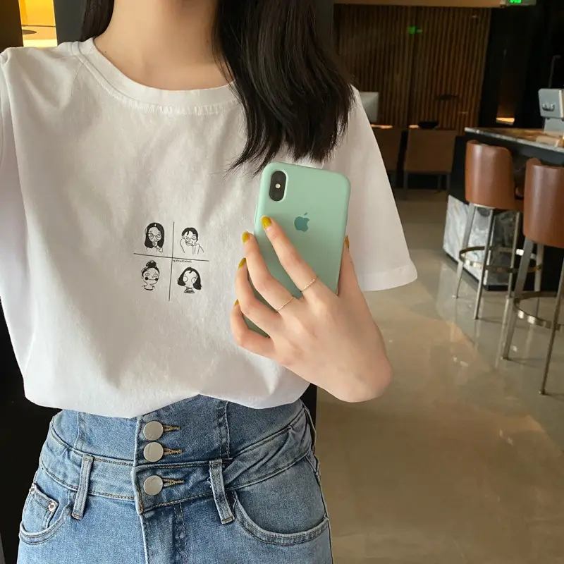 Pure Cotton Short-sleeved T-shirt Women's Basic Simple 2024 Summer New Loose Slimming T-shirt White Cotton Ins Top
