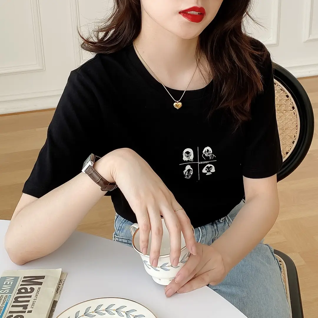 Pure Cotton Short-sleeved T-shirt Women's Basic Simple 2024 Summer New Loose Slimming T-shirt White Cotton Ins Top