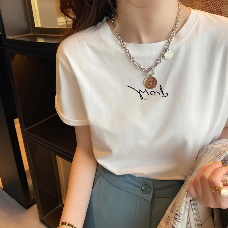 Pure Cotton Short-sleeved T-shirt Women's Basic Simple 2024 Summer New Loose Slimming T-shirt White Cotton Ins Top