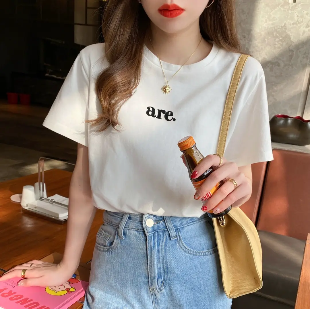 Pure Cotton Short-sleeved T-shirt Women's Basic Simple 2024 Summer New Loose Slimming T-shirt White Cotton Ins Top