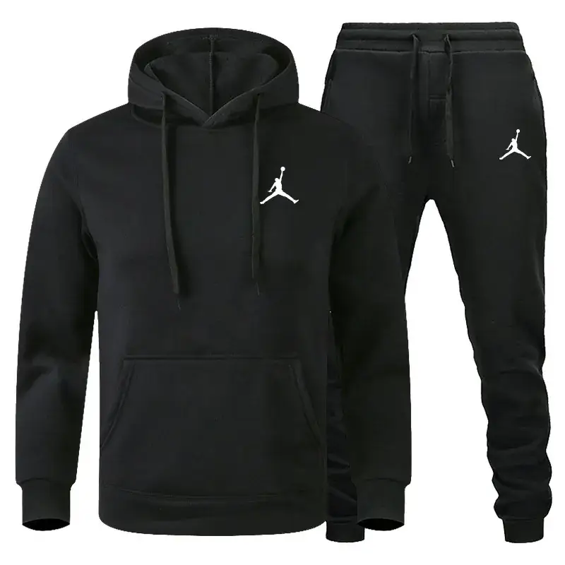 Men Winter Fleece Hoodie Sweatpants Set Maroon Black