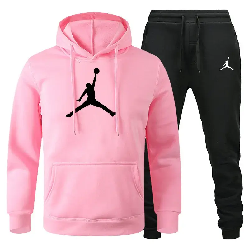 Men Winter Fleece Hoodie Sweatpants Set Maroon Black
