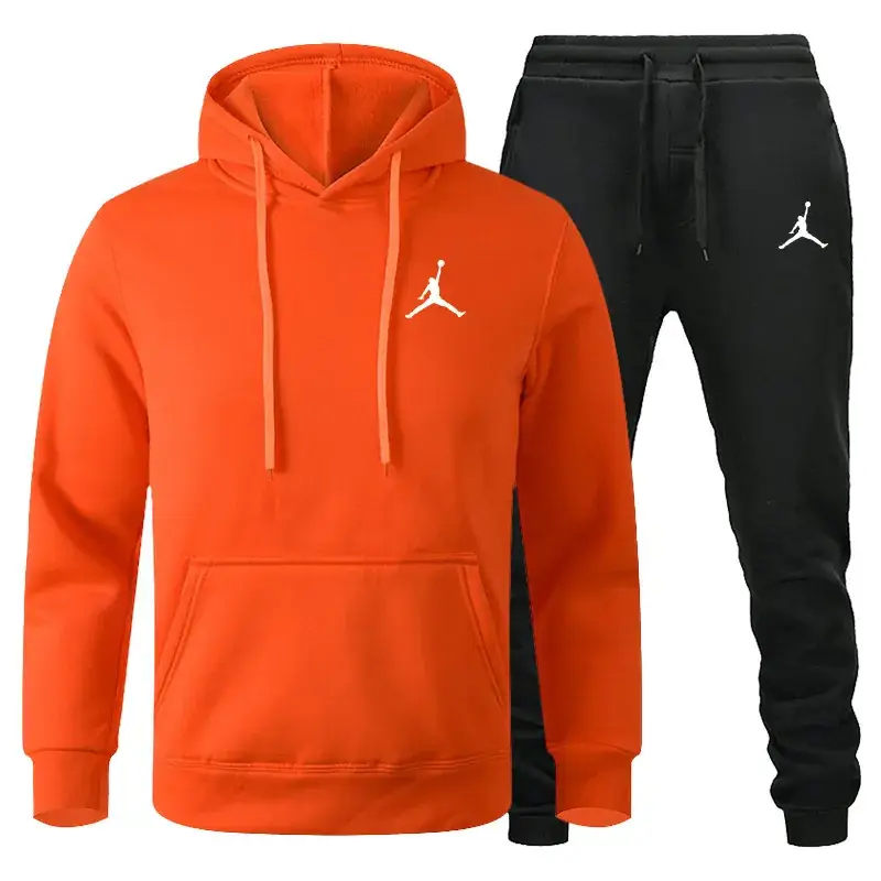 Men Winter Fleece Hoodie Sweatpants Set Maroon Black