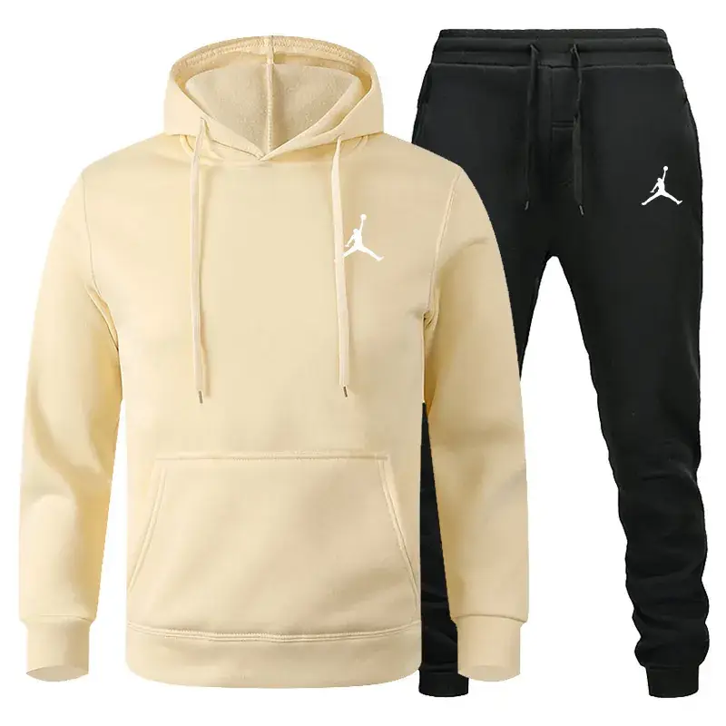 Men Winter Fleece Hoodie Sweatpants Set Maroon Black