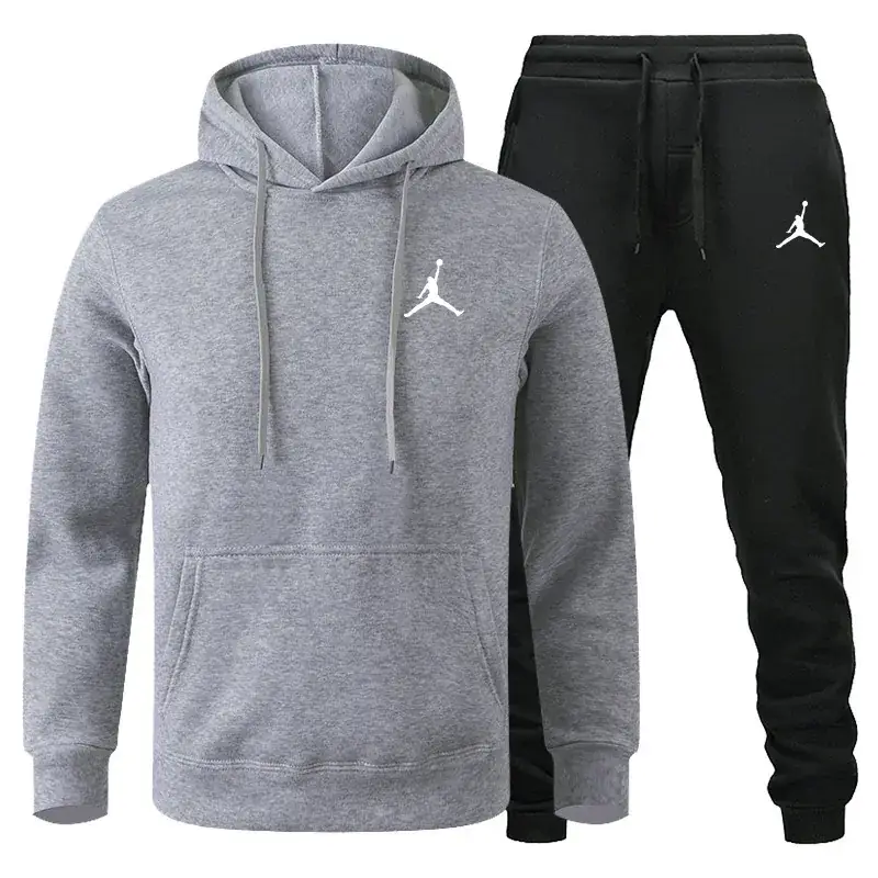 Men Winter Fleece Hoodie Sweatpants Set Maroon Black