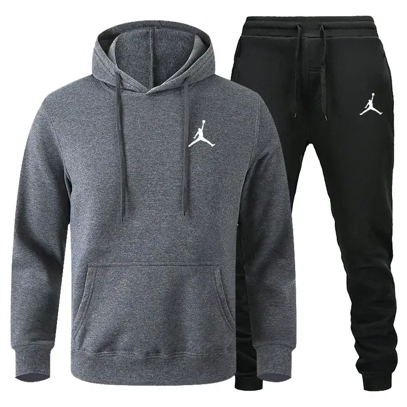 Men Winter Fleece Hoodie Sweatpants Set Maroon Black