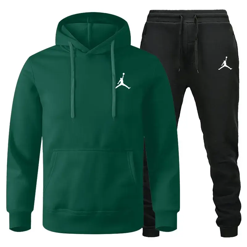 Men Winter Fleece Hoodie Sweatpants Set Maroon Black