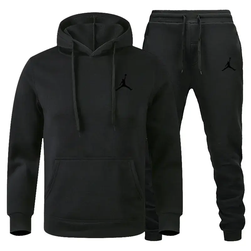 Men Winter Fleece Hoodie Sweatpants Set Maroon Black