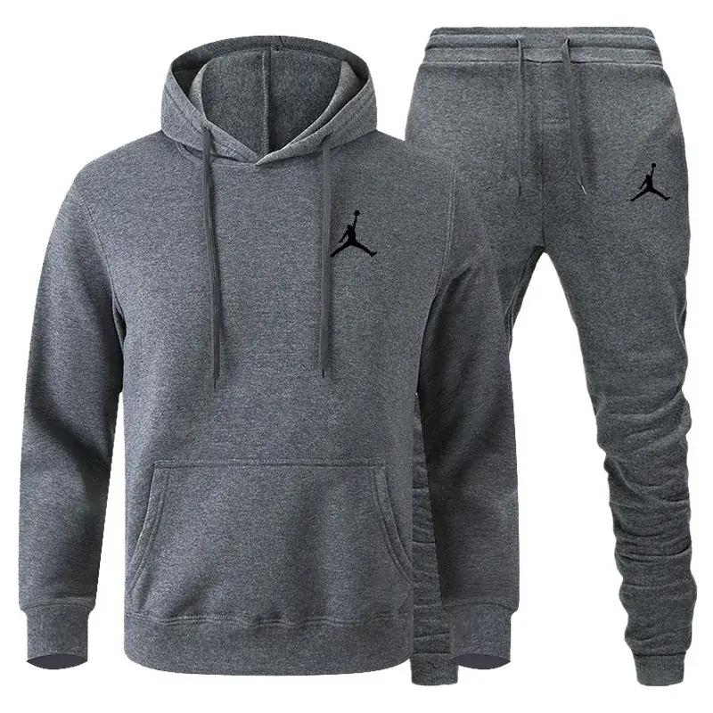 Men Winter Fleece Hoodie Sweatpants Set Maroon Black