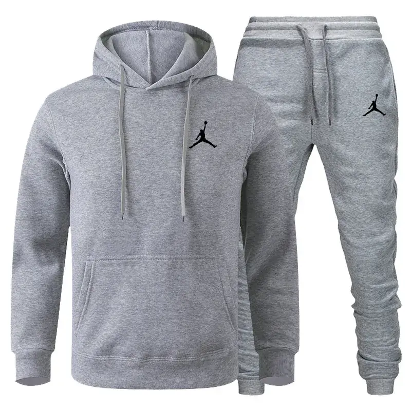 Men Winter Fleece Hoodie Sweatpants Set Maroon Black