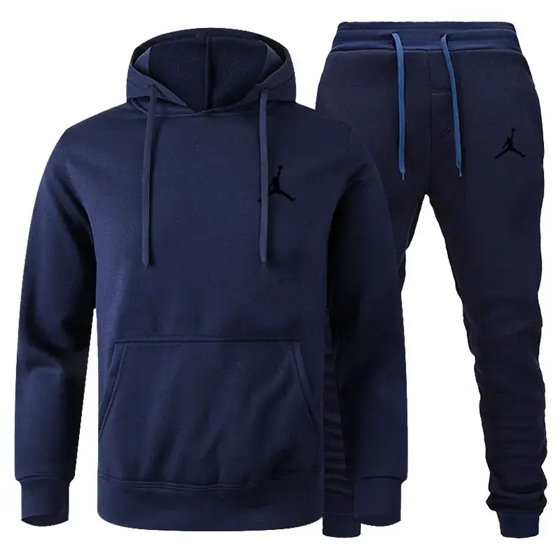 Men Winter Fleece Hoodie Sweatpants Set Maroon Black