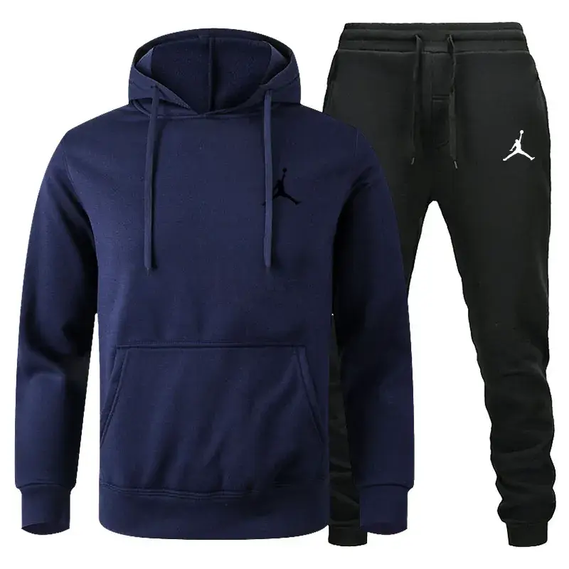 Men Winter Fleece Hoodie Sweatpants Set Maroon Black