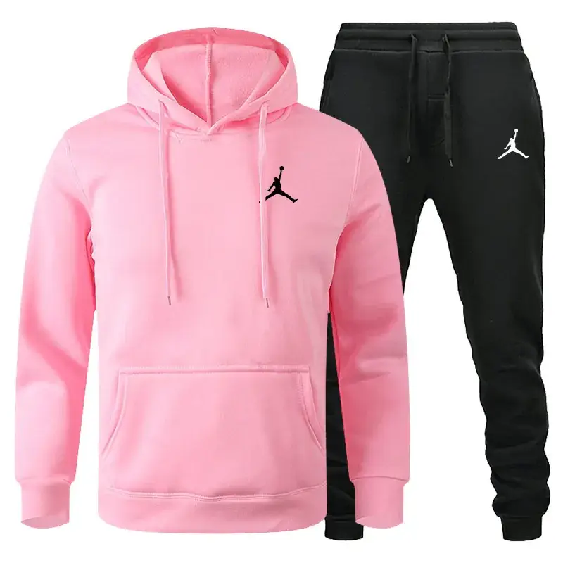 Men Winter Fleece Hoodie Sweatpants Set Maroon Black