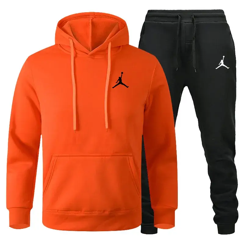 Men Winter Fleece Hoodie Sweatpants Set Maroon Black