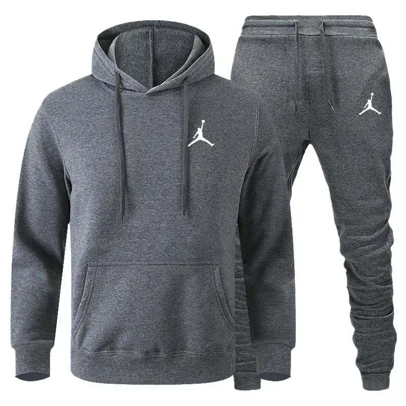 Men Winter Fleece Hoodie Sweatpants Set Maroon Black