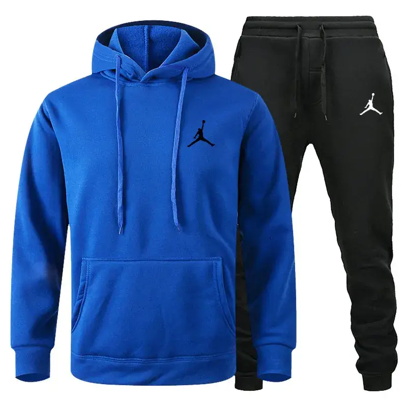 Men Winter Fleece Hoodie Sweatpants Set Maroon Black