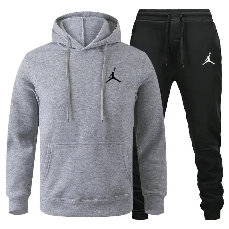 Men Winter Fleece Hoodie Sweatpants Set Maroon Black