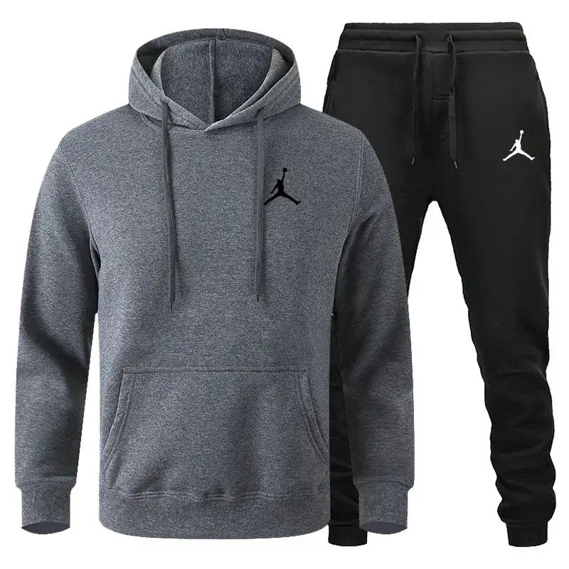 Men Winter Fleece Hoodie Sweatpants Set Maroon Black