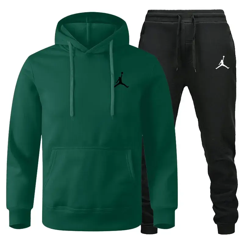 Men Winter Fleece Hoodie Sweatpants Set Maroon Black