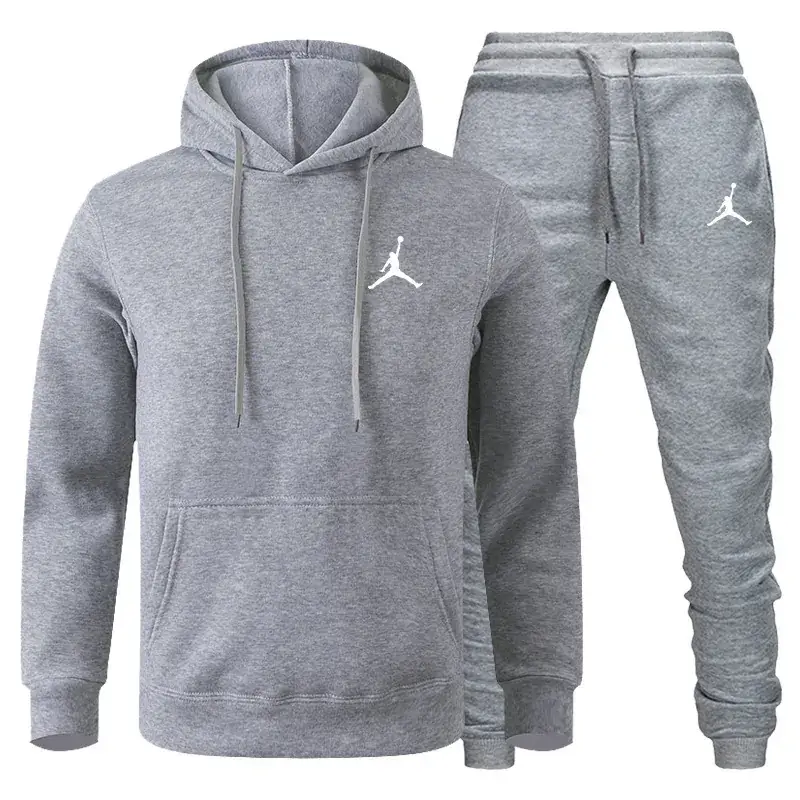 Men Winter Fleece Hoodie Sweatpants Set Maroon Black