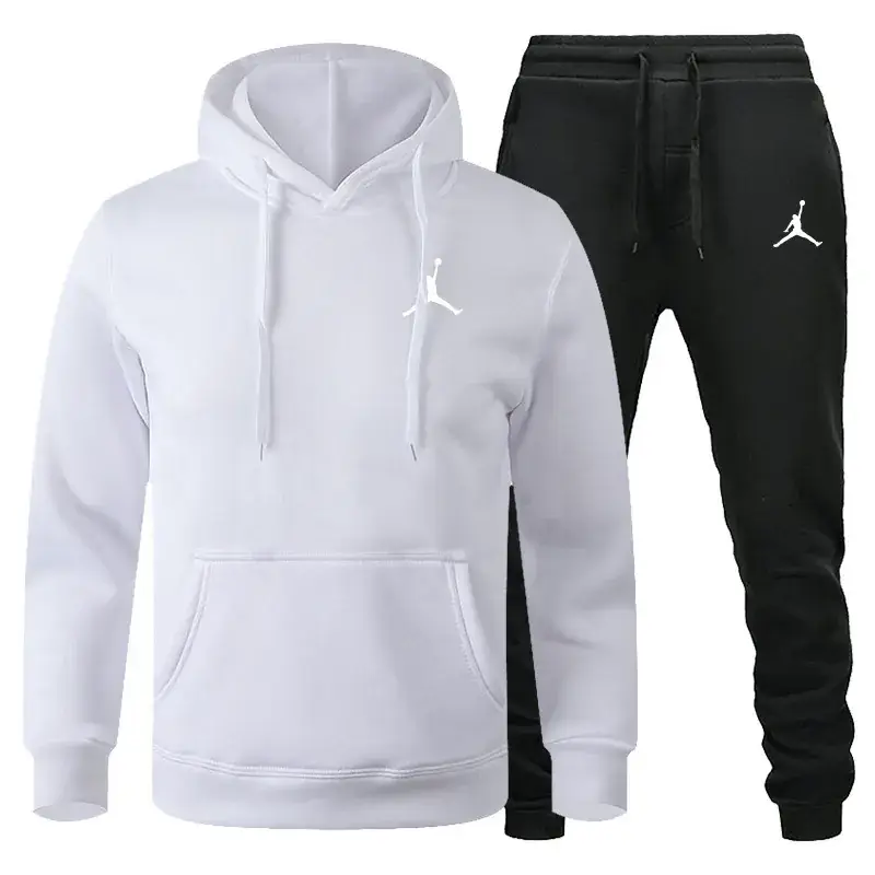 Men Winter Fleece Hoodie Sweatpants Set Maroon Black