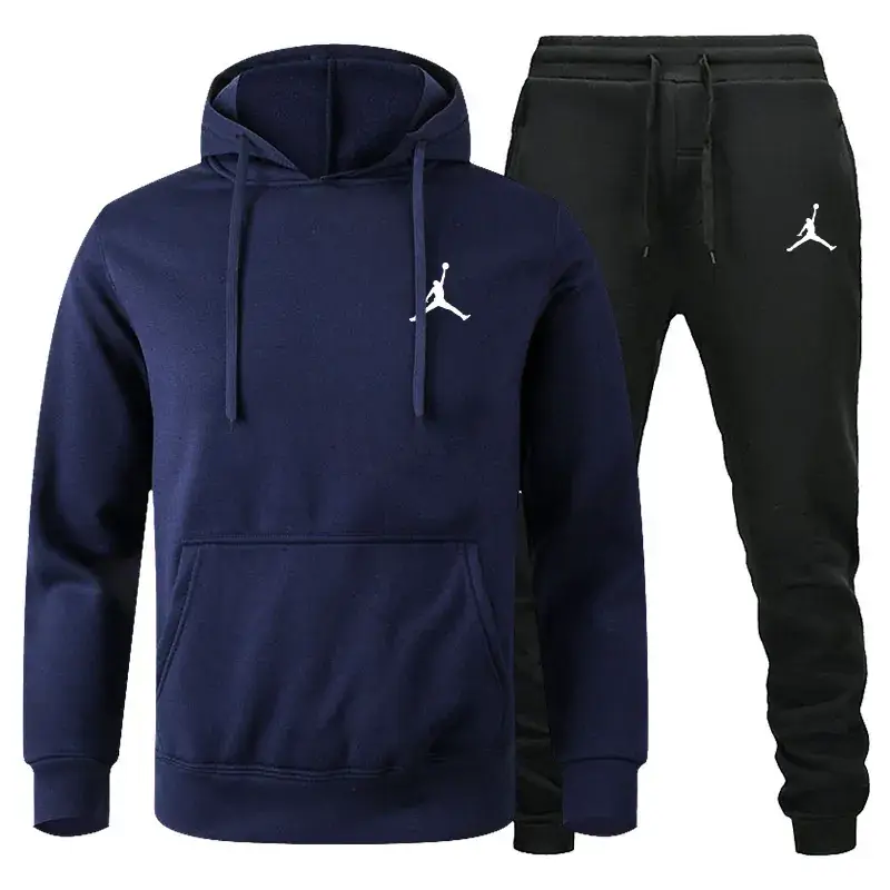 Men Winter Fleece Hoodie Sweatpants Set Maroon Black