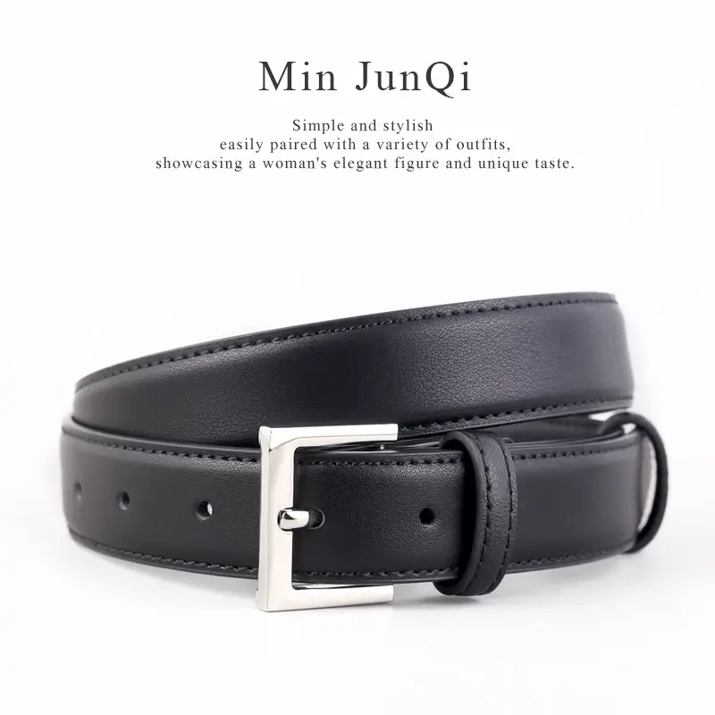 2025 Women Black Genuine Leather Belt with Gold Buckle - Image 7
