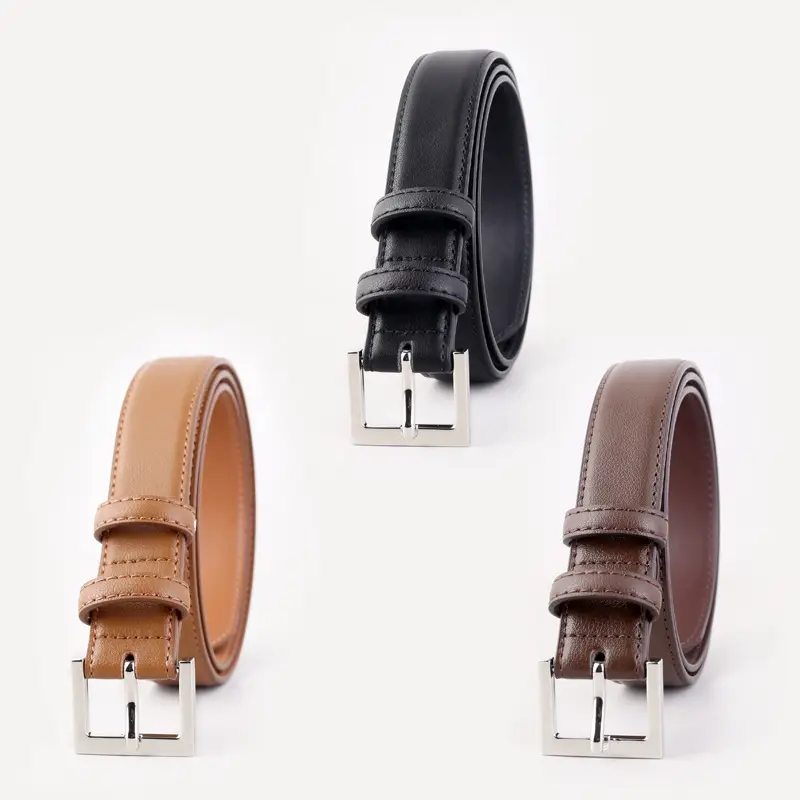 2025 Women Black Genuine Leather Belt with Gold Buckle - Image 8