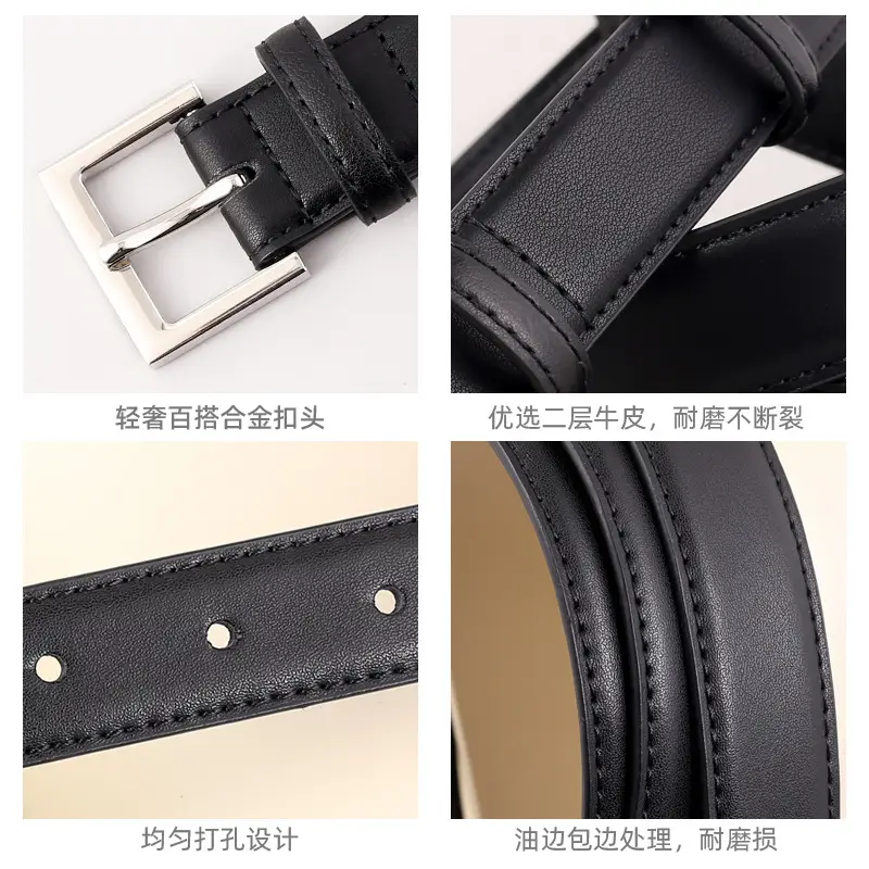 2025 Women Black Genuine Leather Belt with Gold Buckle - Image 9