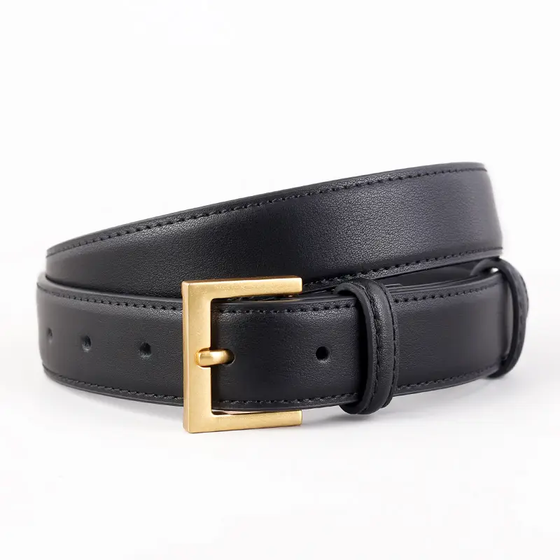 2025 Women Black Genuine Leather Belt with Gold Buckle - Image 4
