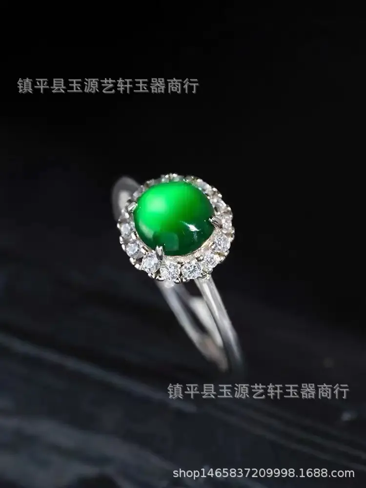 Natural Green Emerald Women's Ring with Crystal Set - Image 5