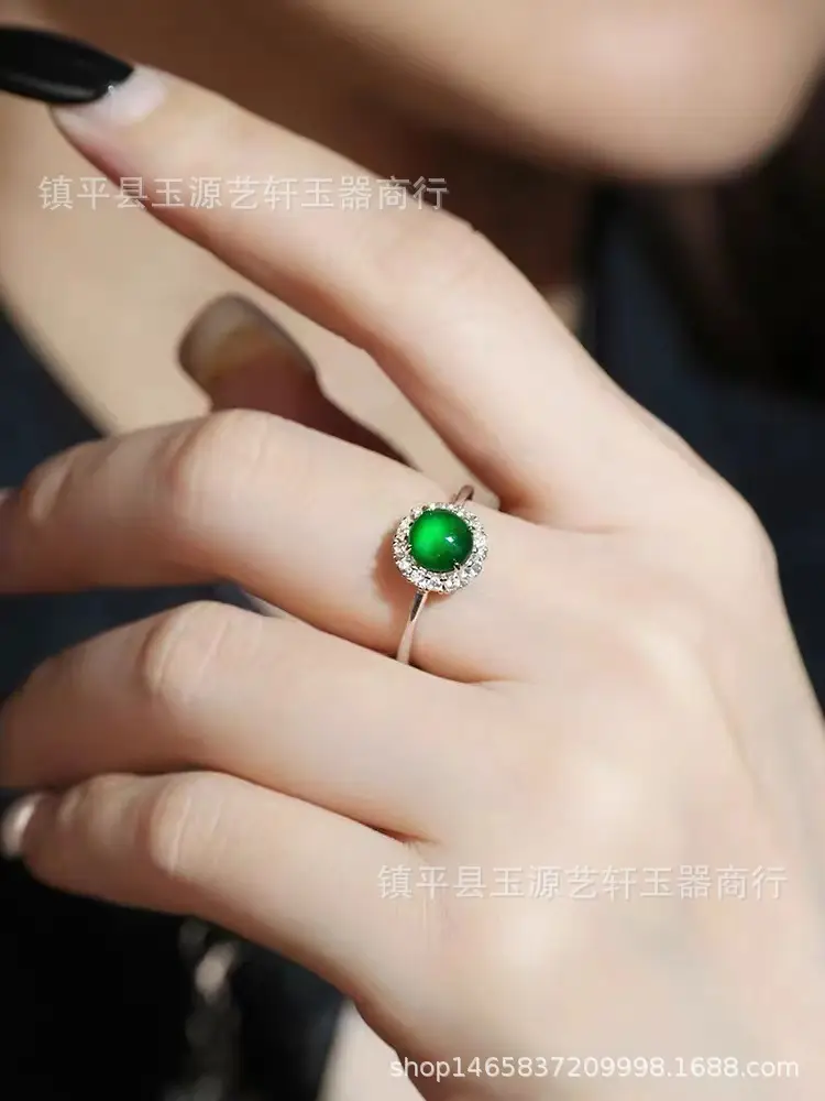 Natural Green Emerald Women's Ring with Crystal Set — feature 3