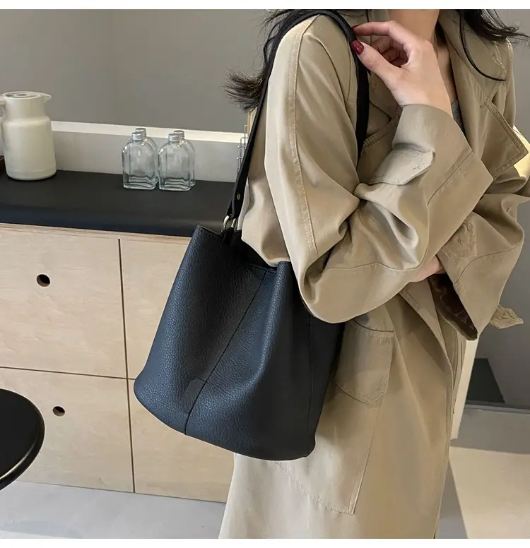 Black Lychee Pattern Bucket Bag for Women 2024 — feature 27