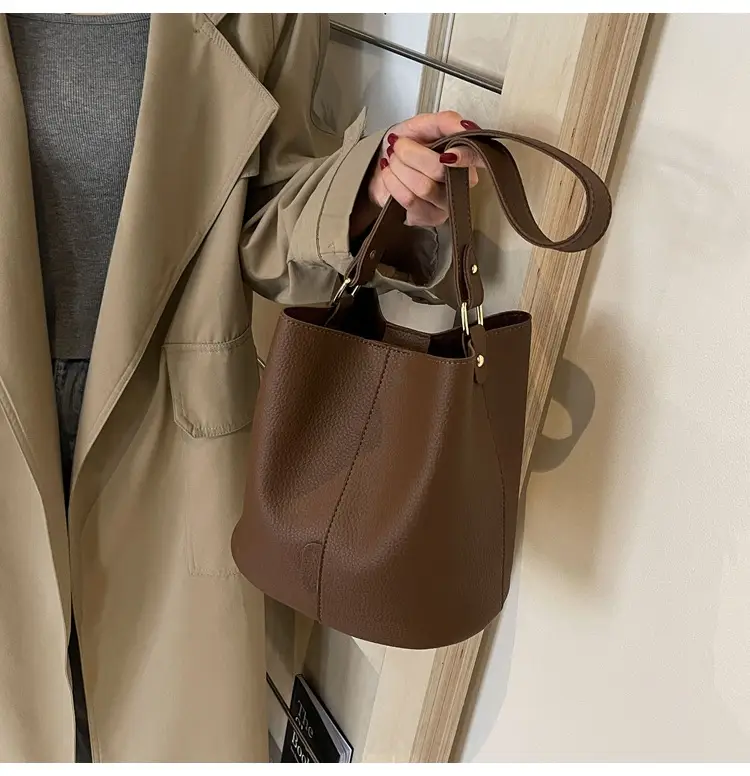 Black Lychee Pattern Bucket Bag for Women 2024 — feature 44