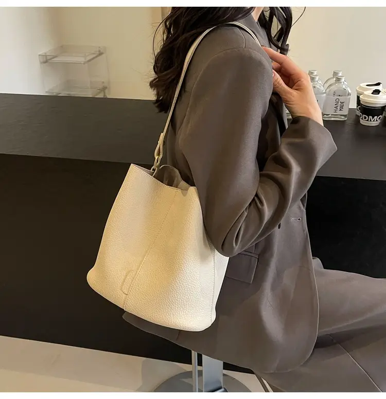 Black Lychee Pattern Bucket Bag for Women 2024 — feature 49