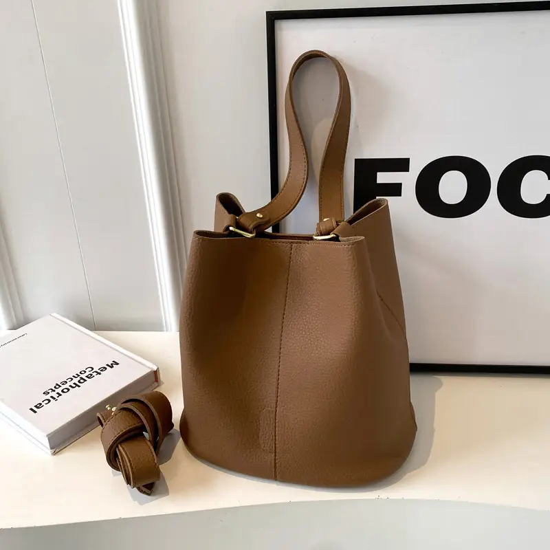 Black Lychee Pattern Bucket Bag for Women 2024 - Image 3