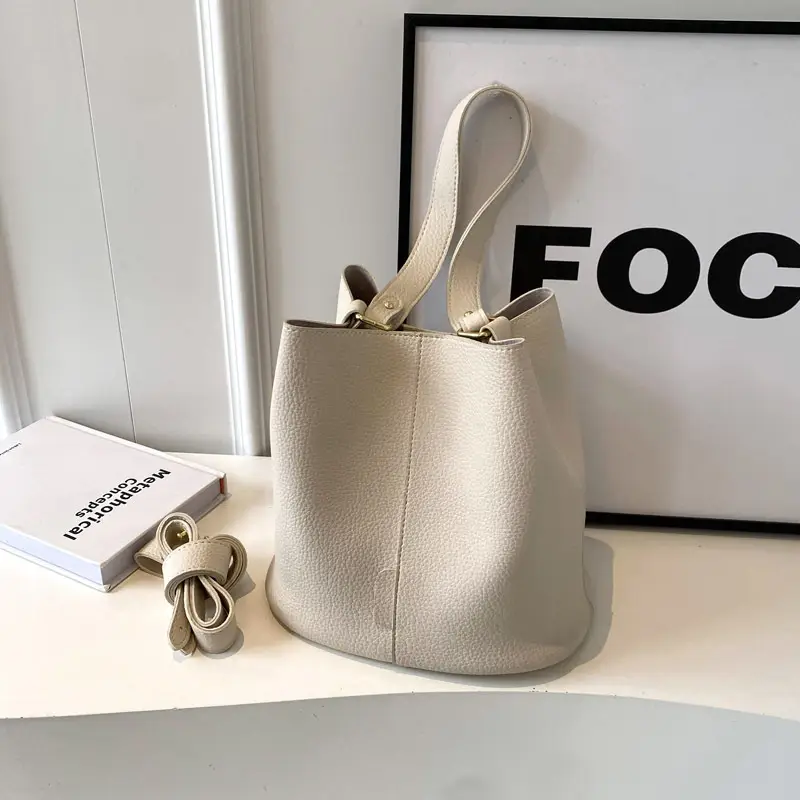 Black Lychee Pattern Bucket Bag for Women 2024 - Image 4