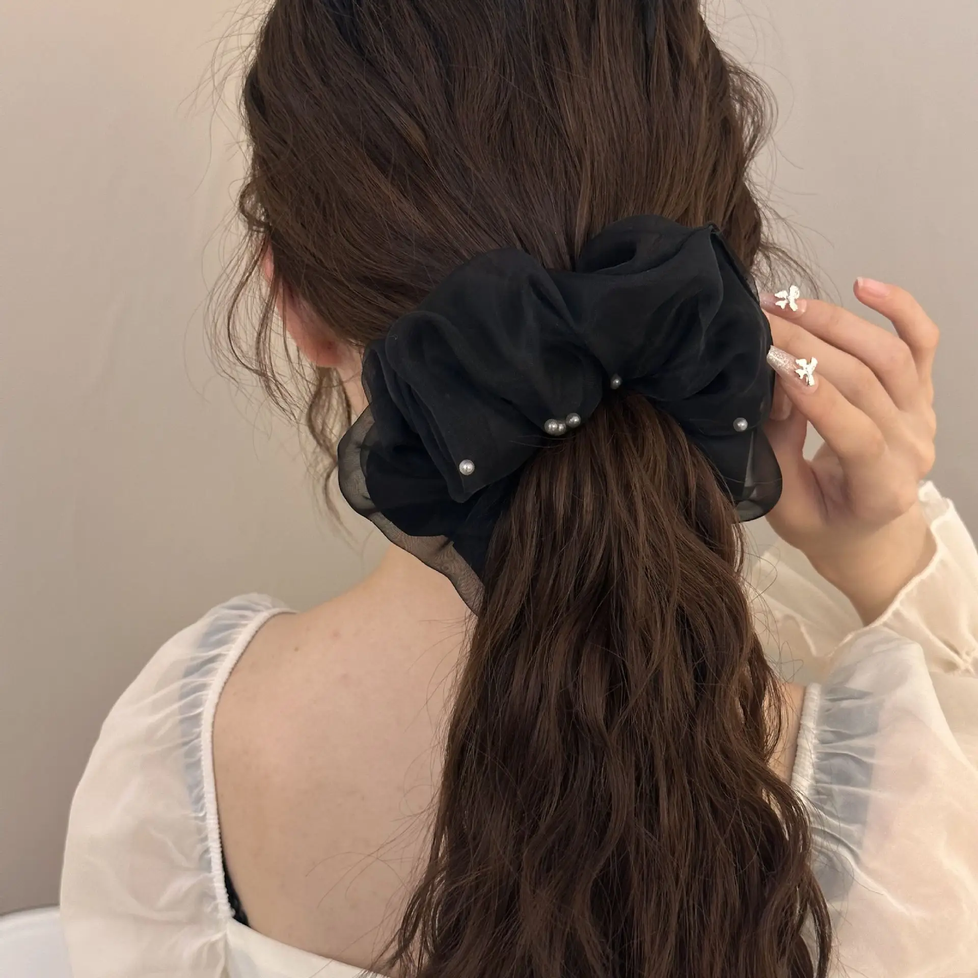 Black Pearl Embellished Hair Band for Women