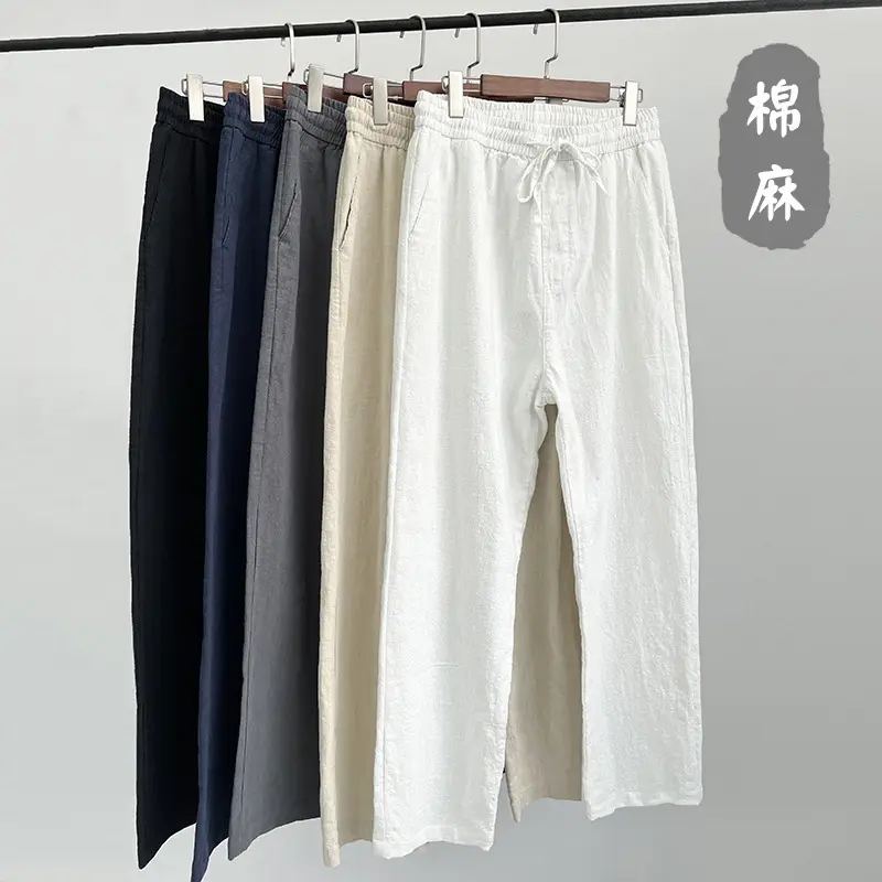 Men Cotton Linen Grey Nine Point Pants - Image 6
