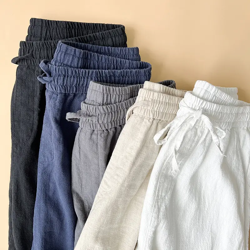 Men Cotton Linen Grey Nine Point Pants - Image 7