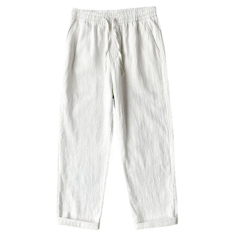 Men Cotton Linen Grey Nine Point Pants - Image 10