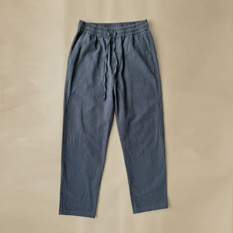 Men Cotton Linen Grey Nine Point Pants - Image 3