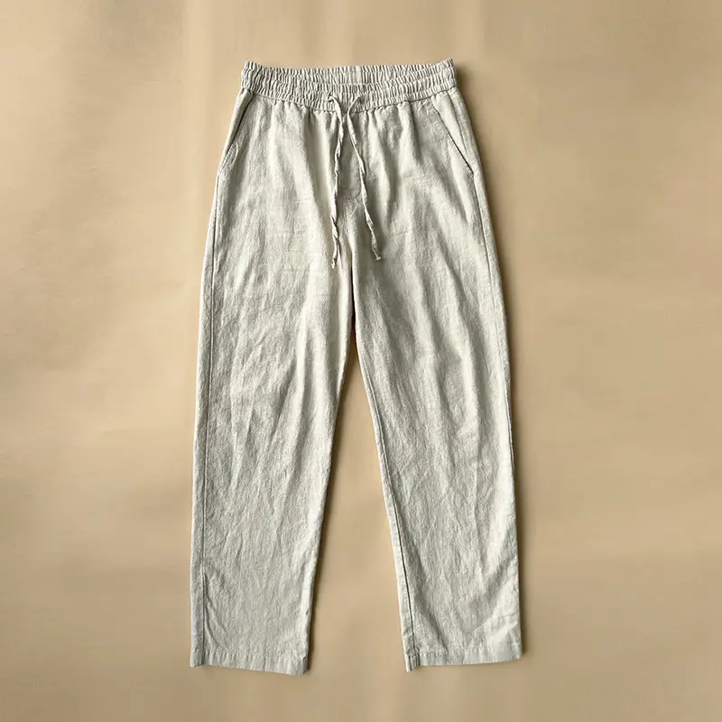 Men Cotton Linen Grey Nine Point Pants - Image 4