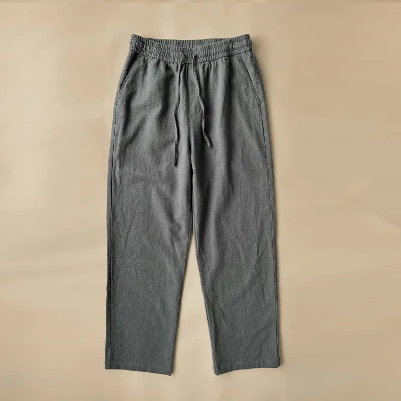 Men Cotton Linen Grey Nine Point Pants - Image 5