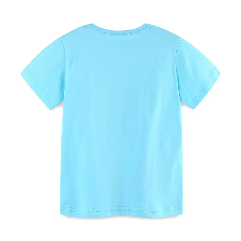 European & American Boys' Cartoon Excavator T-Shirt Light Blue - Image 3
